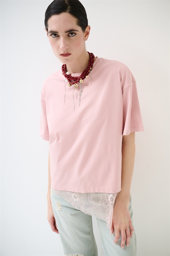 T-SHIRT COTONE CON PIZZO ASIMMETRICO