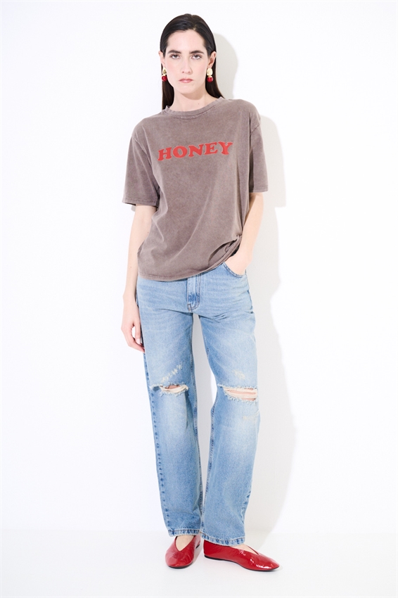 T-SHIRT EFFETTO MARMORIZZATO STAMPA HONEY