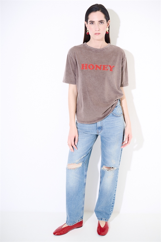 T-SHIRT EFFETTO MARMORIZZATO STAMPA HONEY