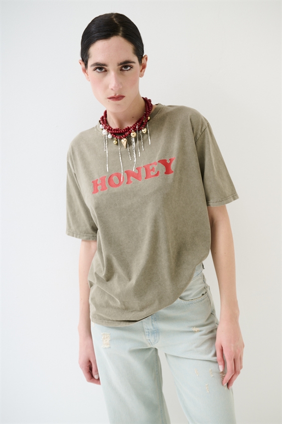 T-SHIRT EFFETTO MARMORIZZATO STAMPA HONEY