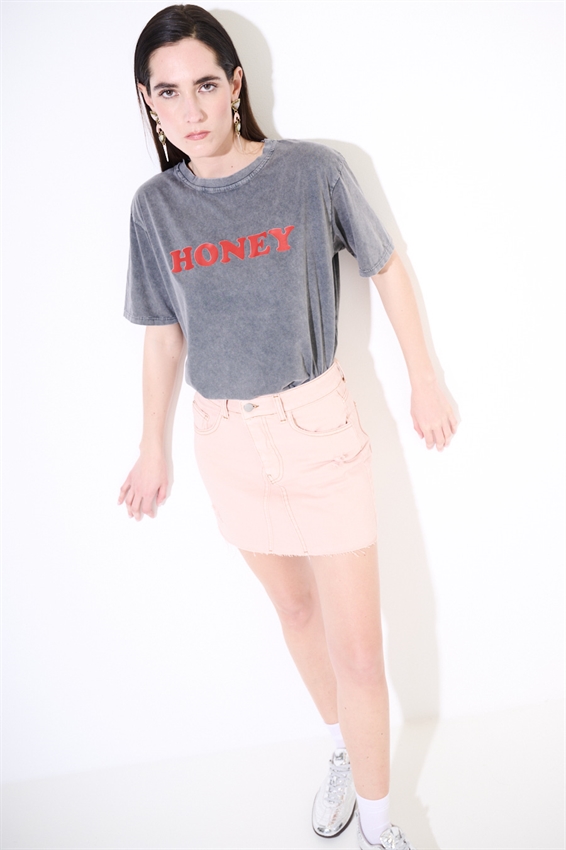 T-SHIRT EFFETTO MARMORIZZATO STAMPA HONEY GRIGIO