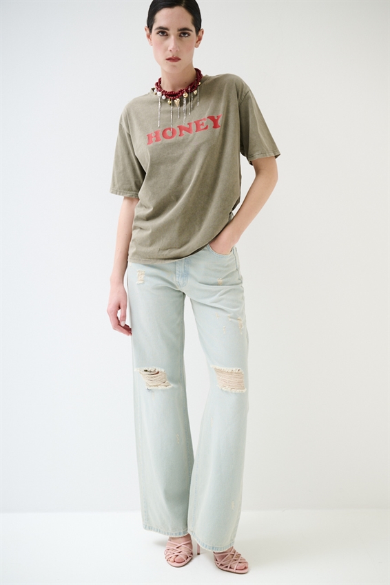 T-SHIRT EFFETTO MARMORIZZATO STAMPA HONEY VERDE MILITARE