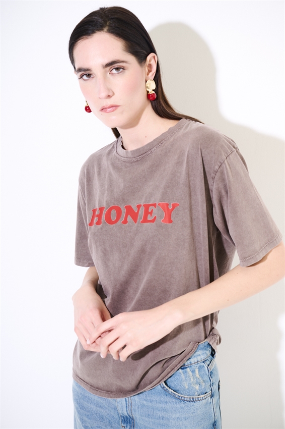 T-SHIRT EFFETTO MARMORIZZATO STAMPA HONEY MORO