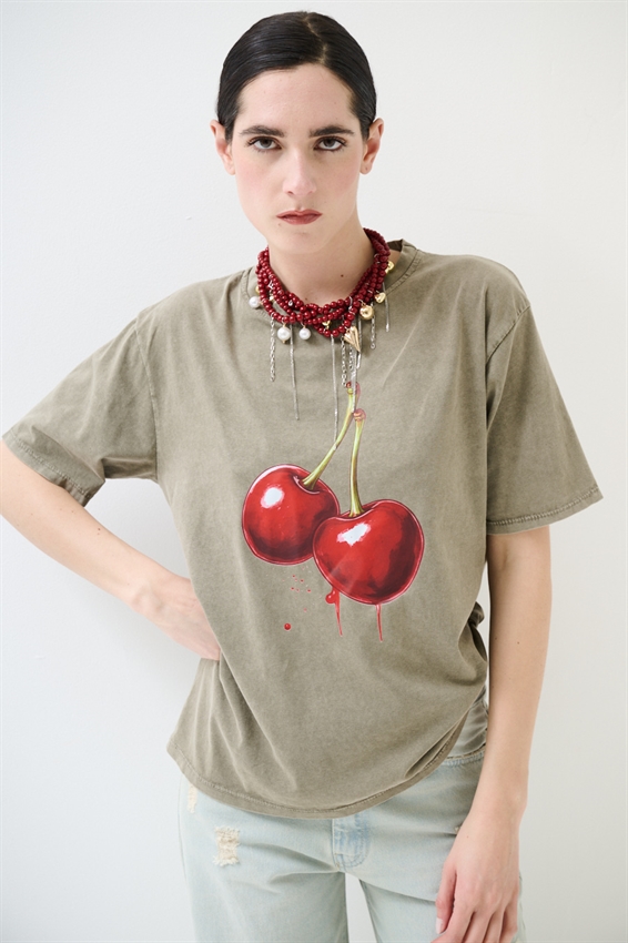 T-SHIRT EFFETTO MARMORIZZATO STAMPA CILIEGIA