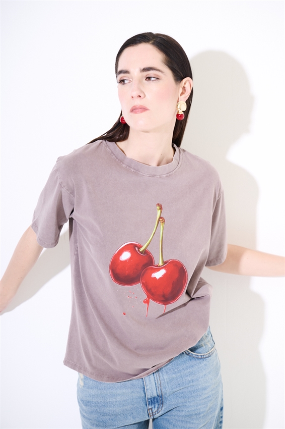 T-SHIRT EFFETTO MARMORIZZATO STAMPA CILIEGIA
