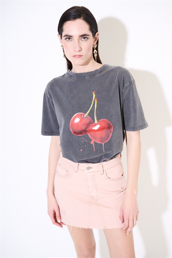 T-SHIRT EFFETTO MARMORIZZATO STAMPA CILIEGIA