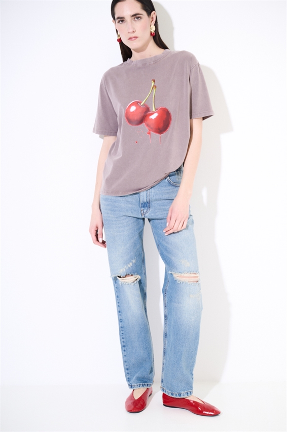 T-SHIRT EFFETTO MARMORIZZATO STAMPA CILIEGIA MORO