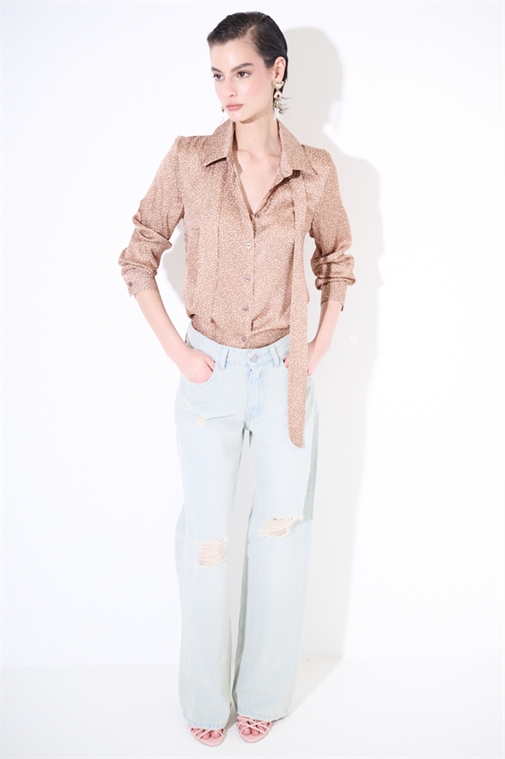 CAMICIA BASIC IN RASO STAMPATO + FIOCCO