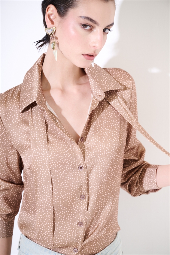 CAMICIA BASIC IN RASO STAMPATO + FIOCCO ROSA