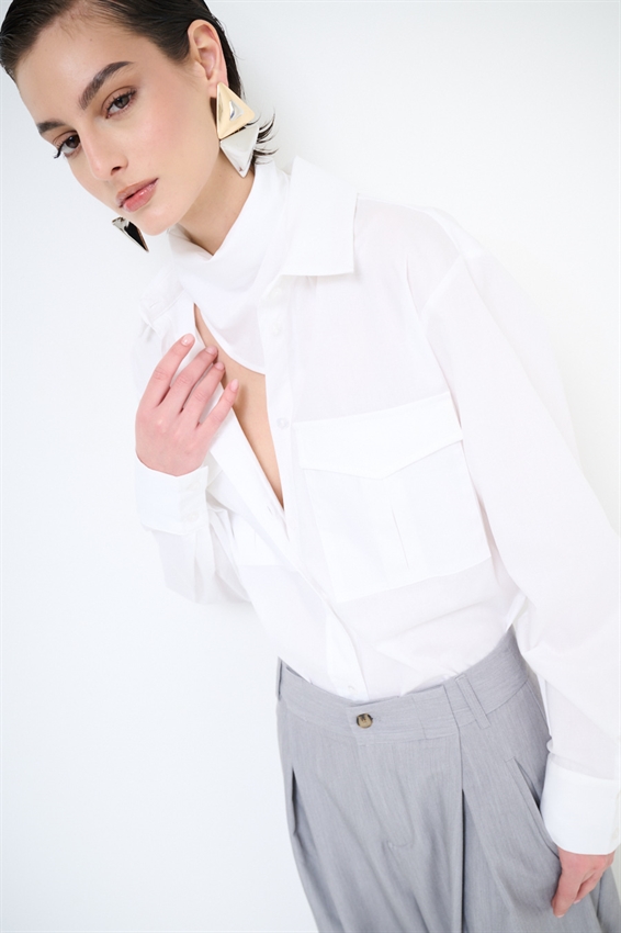 CAMICIA SAFARI IN COTONE CON FOULARD BIANCO