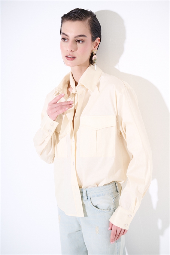 CAMICIA SAFARI IN COTONE CON FOULARD BEIGE