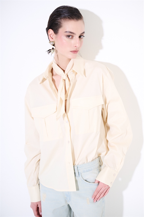CAMICIA SAFARI IN COTONE CON FOULARD BEIGE
