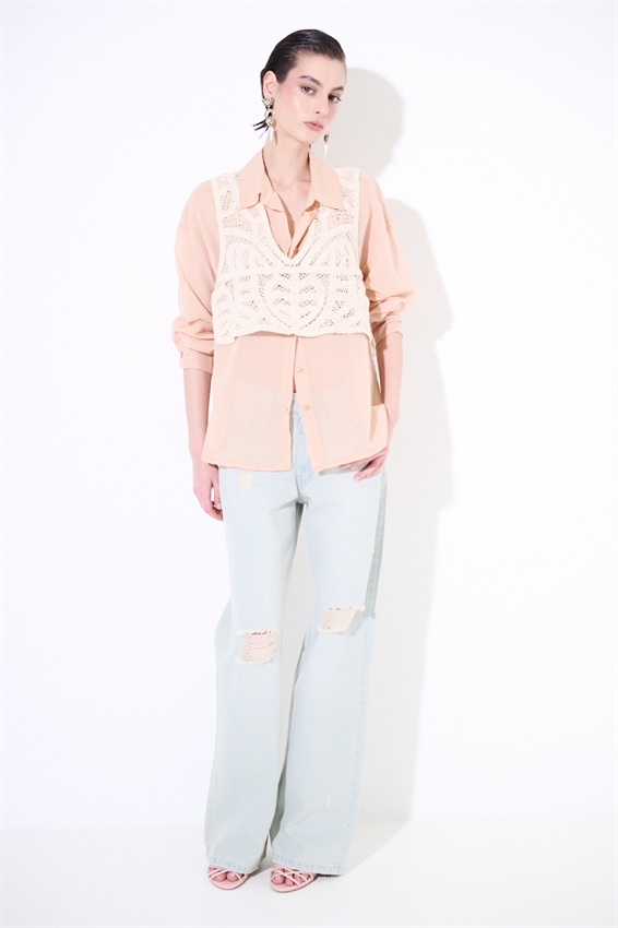 CAMICIA OVER IN MUSSOLA CON TOP MACRAME