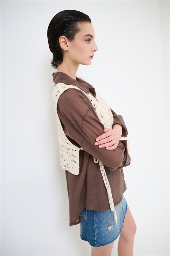 CAMICIA OVER IN MUSSOLA CON TOP MACRAME