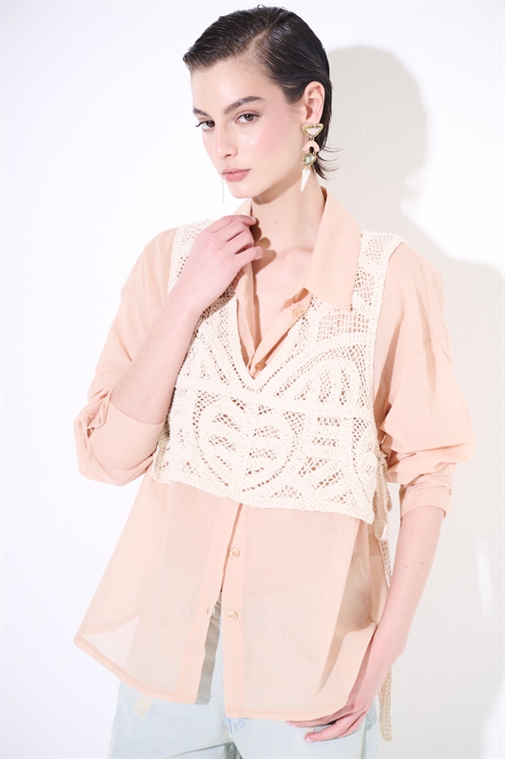 CAMICIA OVER IN MUSSOLA CON TOP MACRAME CIPRIA