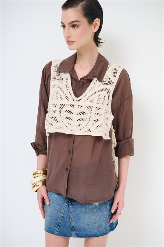 CAMICIA OVER IN MUSSOLA CON TOP MACRAME MOKA