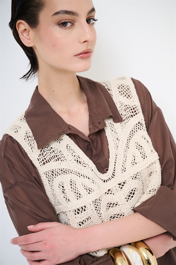 CAMICIA OVER IN MUSSOLA CON TOP MACRAME MOKA