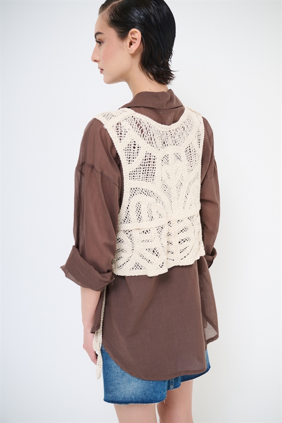 CAMICIA OVER IN MUSSOLA CON TOP MACRAME MOKA