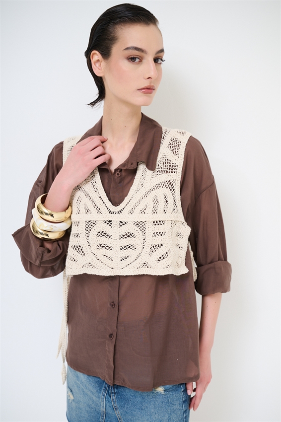 CAMICIA OVER IN MUSSOLA CON TOP MACRAME MOKA