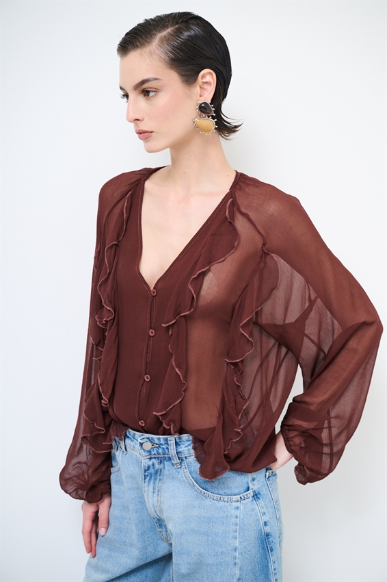 BLUSA CON BOTTONI E VOLANT MORO