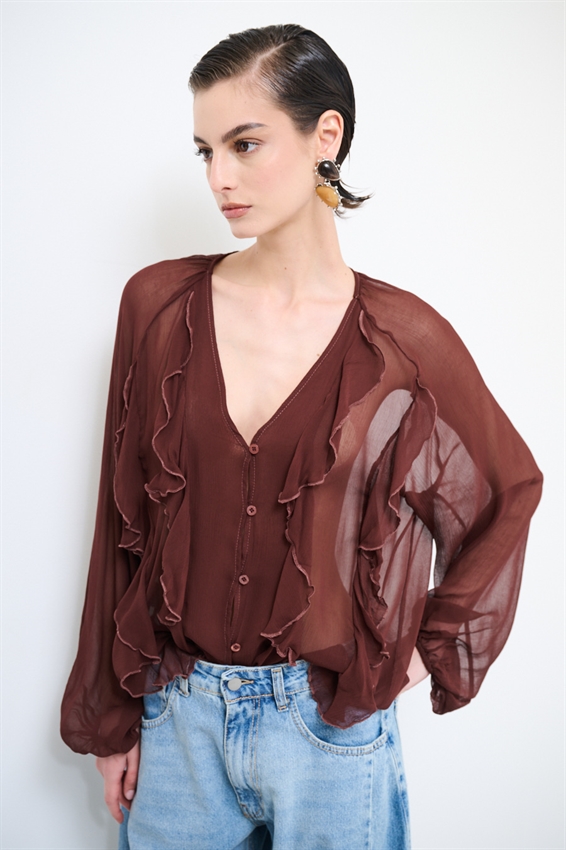 BLUSA CON BOTTONI E VOLANT MORO