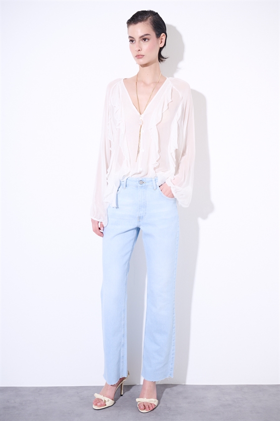 BLUSA CON BOTTONI E VOLANT PANNA