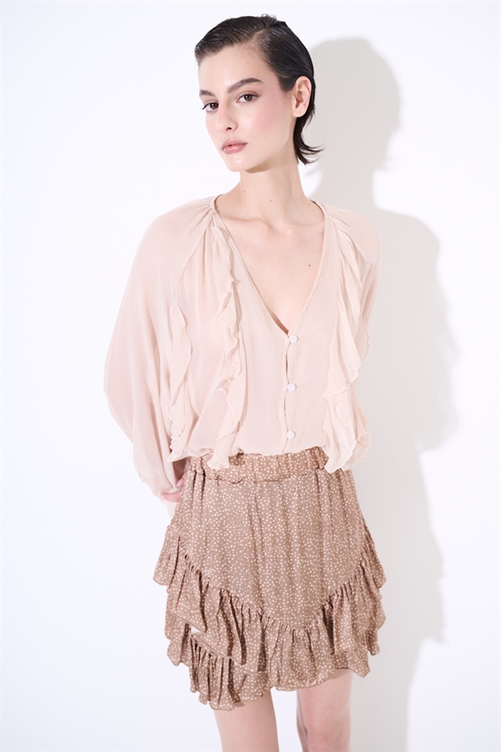 BLUSA CON BOTTONI E VOLANT ROSA