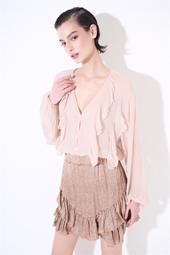 BLUSA CON BOTTONI E VOLANT ROSA