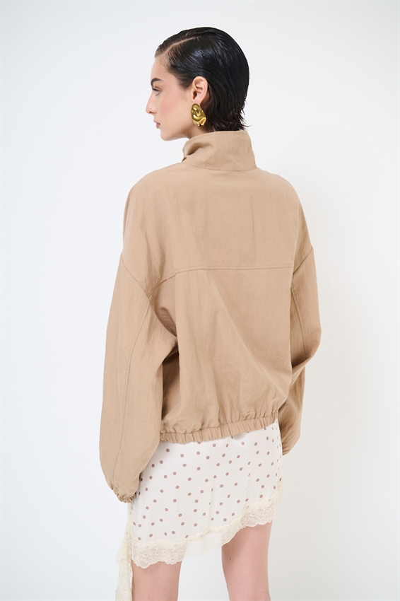 BOMBER BICOLOR CON ZIP E COLLO IMBUTO CAMMELLO/BLU