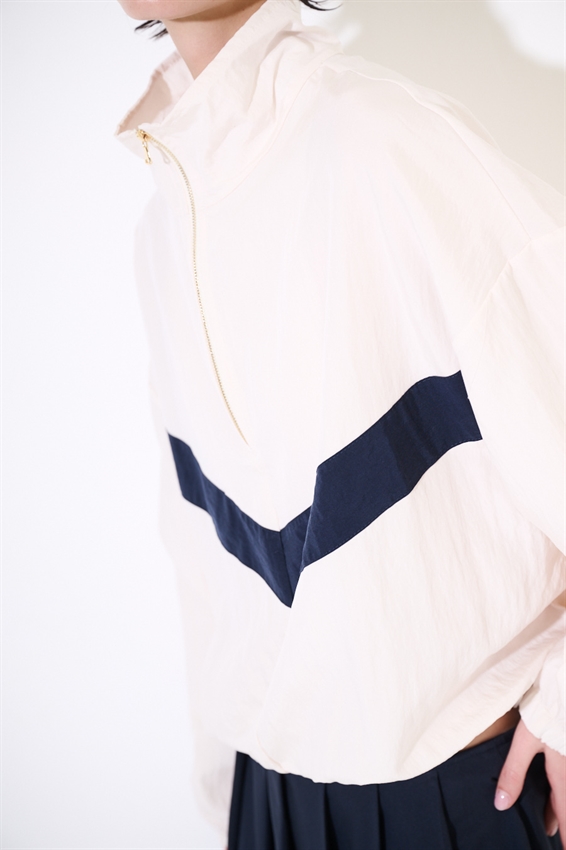 BOMBER BICOLOR CON ZIP E COLLO IMBUTO PANNA/BLU