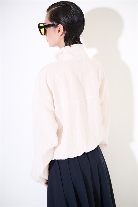 BOMBER BICOLOR CON ZIP E COLLO IMBUTO PANNA/BLU