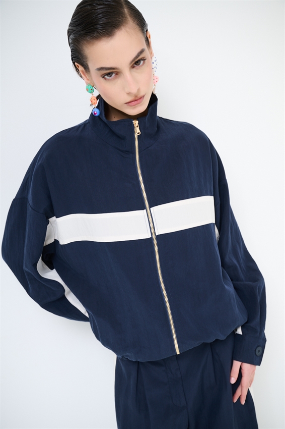 BOMBER COLLO IMBUTO CON STRISCIA DAVANTI BLU/PANNA