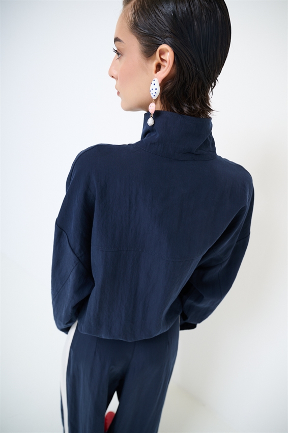 BOMBER COLLO IMBUTO CON STRISCIA DAVANTI BLU/PANNA