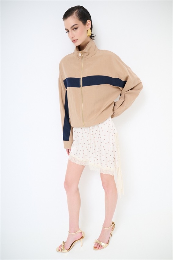 BOMBER COLLO IMBUTO CON STRISCIA DAVANTI CAMMELLO/BLU