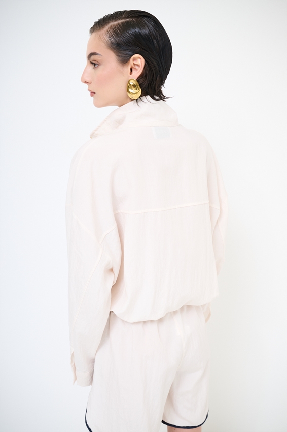 BOMBER COLLO IMBUTO CON STRISCIA DAVANTI PANNA/BLU