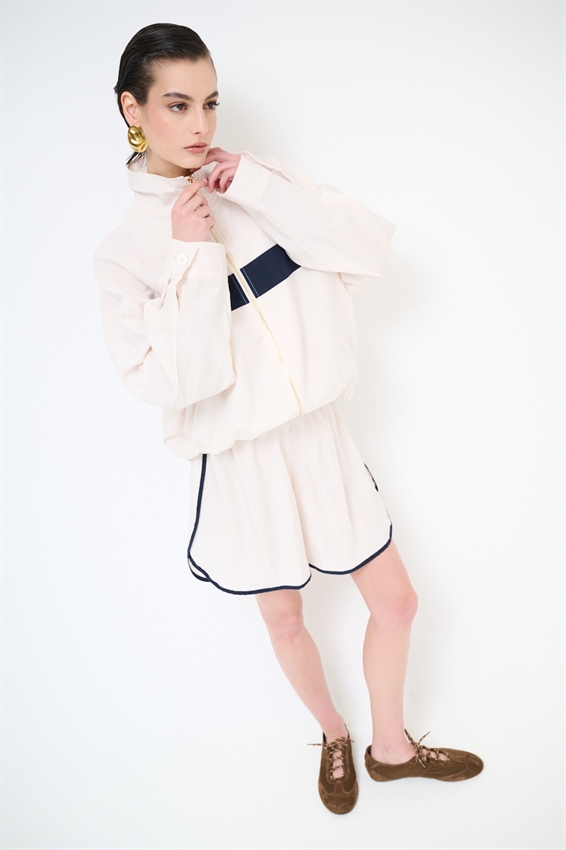 BOMBER COLLO IMBUTO CON STRISCIA DAVANTI PANNA/BLU