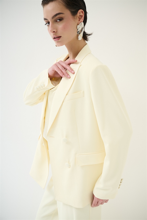 BLAZER MONOPETTO CON REVERS CLASSICI E UN BOTTONE GIALLO