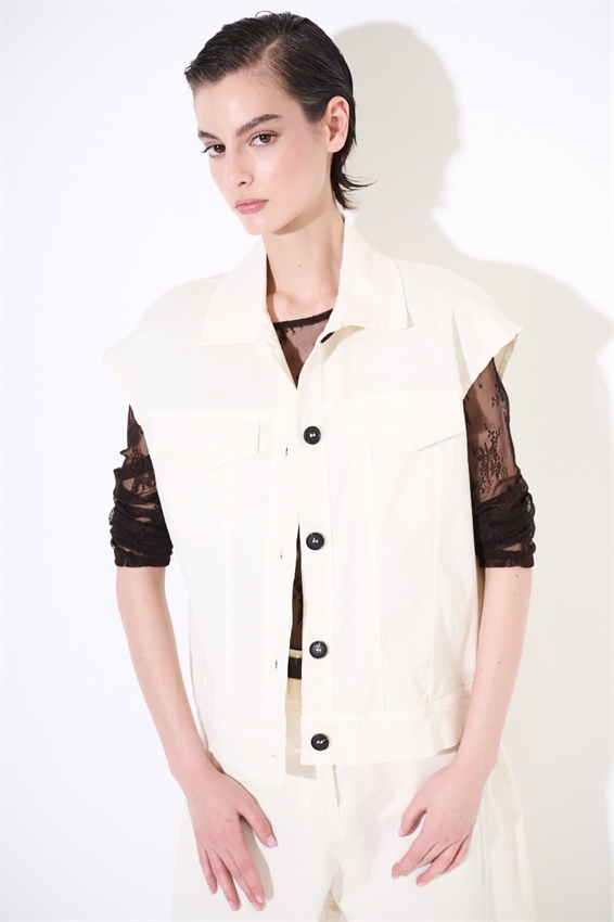 GILET IN GABARDINA CON TASCHE BURRO