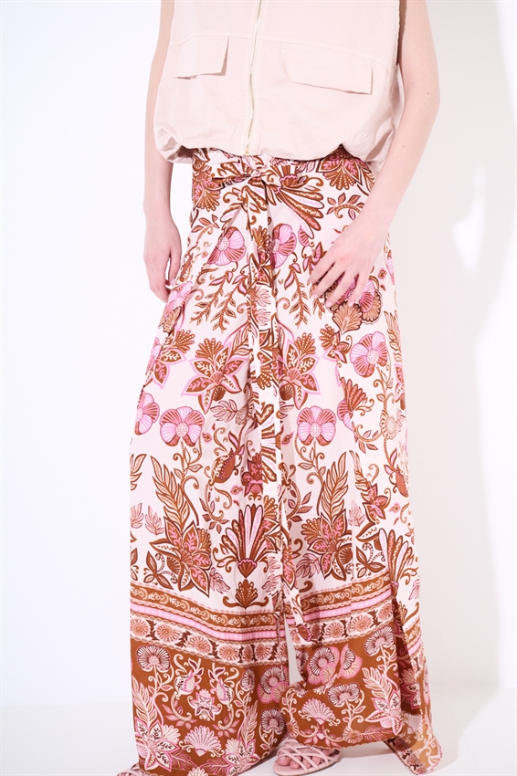 PANTALONE PAREO CON FIOCCO STAMPATO ROSA