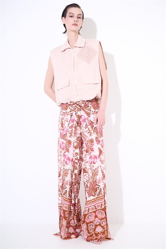 PANTALONE PAREO CON FIOCCO STAMPATO ROSA