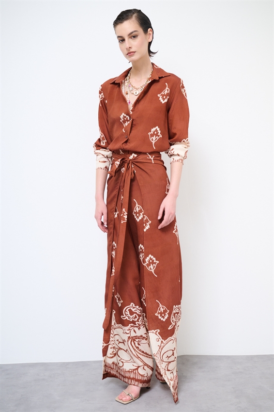 PANTALONE PAREO CON FIOCCO STAMPATO TERRA