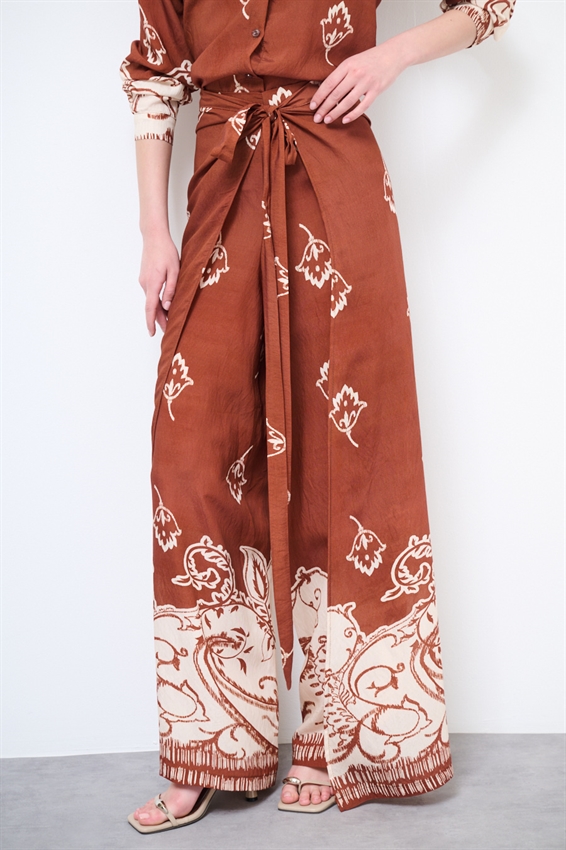 PANTALONE PAREO CON FIOCCO STAMPATO TERRA