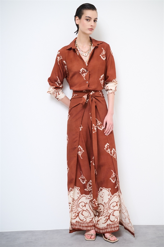 PANTALONE PAREO CON FIOCCO STAMPATO TERRA