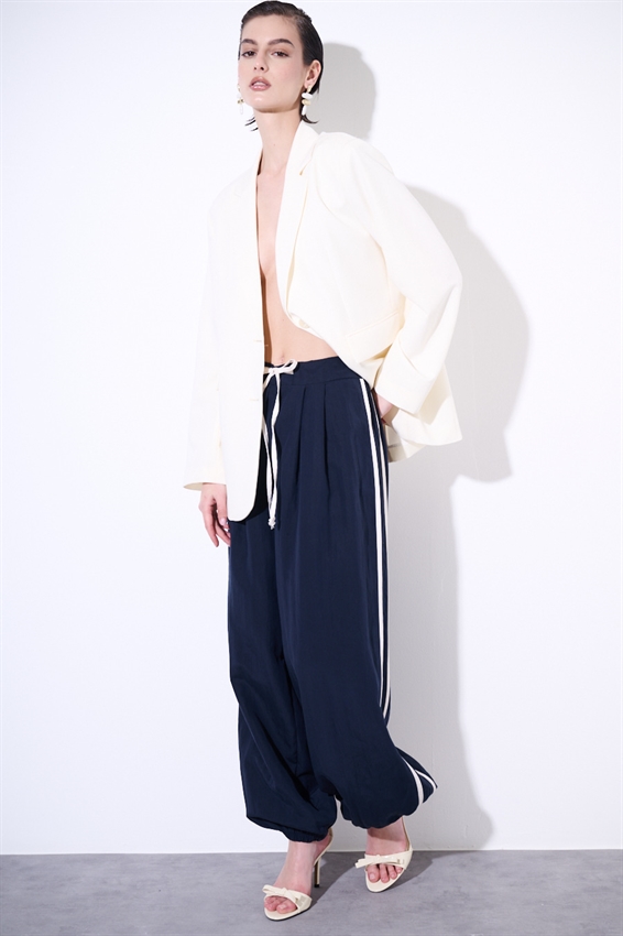 PANTALONE DRITTO CON BANDA A CONTRASTO BLU/BURRO