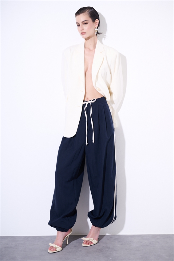 PANTALONE DRITTO CON BANDA A CONTRASTO BLU/BURRO