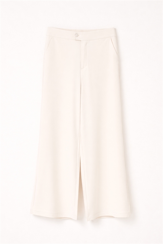 PANTALONE A GAMBA LARGA CON VITA CLASSICA BEIGE