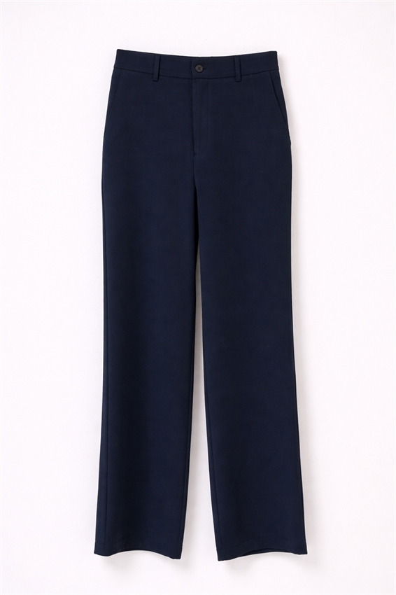 PANTALONE A GAMBA LARGA CON VITA ELASTICIZZATA SUL RETRO BLU