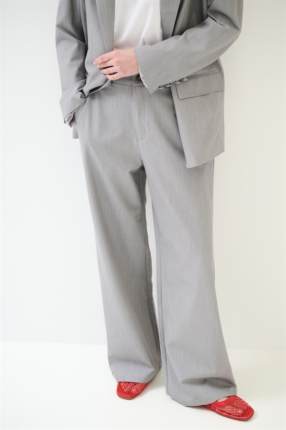 PANTALONE A GAMBA LARGA CON VITA ELASTICIZZATA SUL RETRO GRIGIO