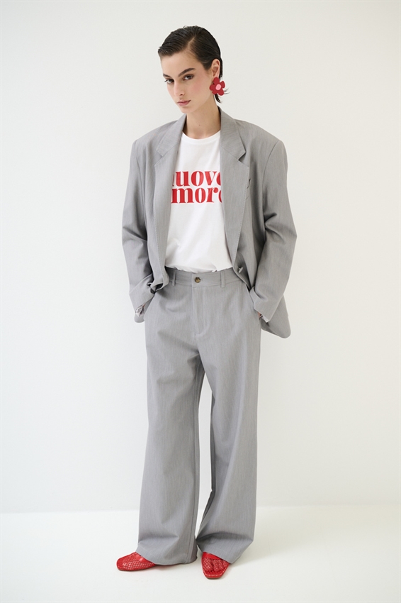 PANTALONE A GAMBA LARGA CON VITA ELASTICIZZATA SUL RETRO GRIGIO