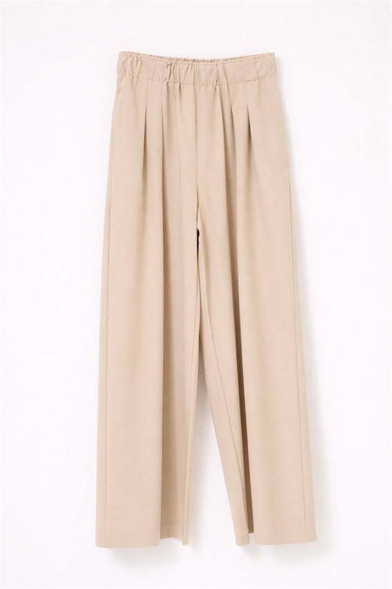 PANTALONE A GAMBA LARGA CON VITA ALTA E PIEGHE FRONTALI